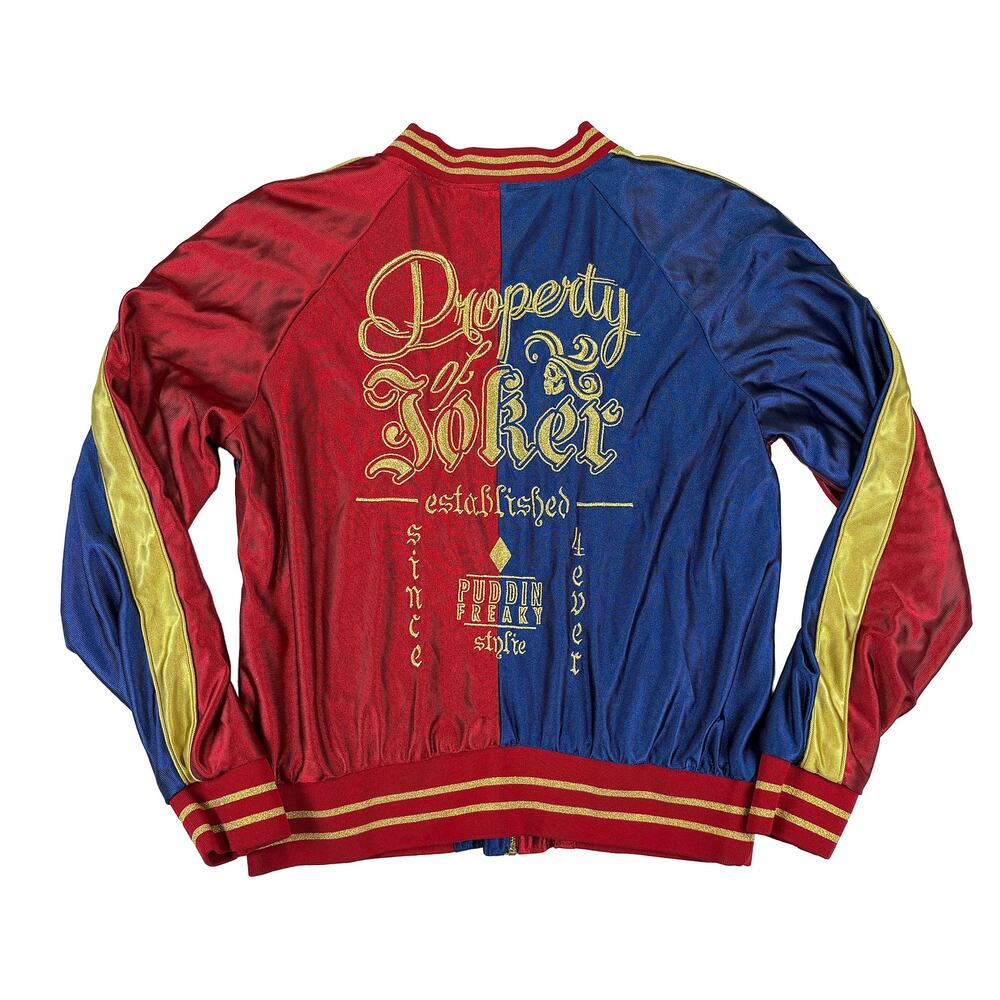 Hot Topic Suicide Squad Harley Quinn 2X Property Joker Satin Bomber Jacket